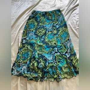 Vintage y2k Blue & Green Butterfly Floral Print Maxi Chiffon Skirt Fairy Large
